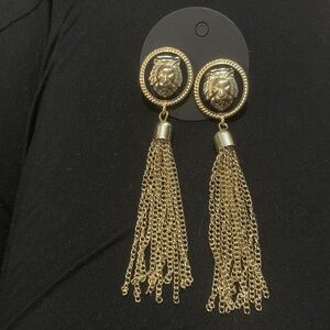 Gold Tassel Lion Head Earrings